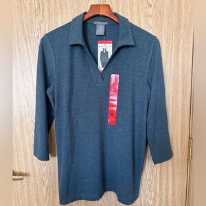 Matty M Heather Teal Stretch Johnny Collar Polo Shirt Women’s M